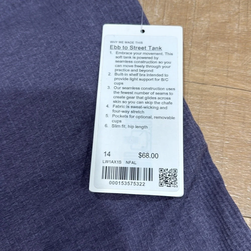NWT Lululemon Ebb to Street Tank Top *Light Support, B/C Cup Nightfall Size 14 - Picture 8 of 14